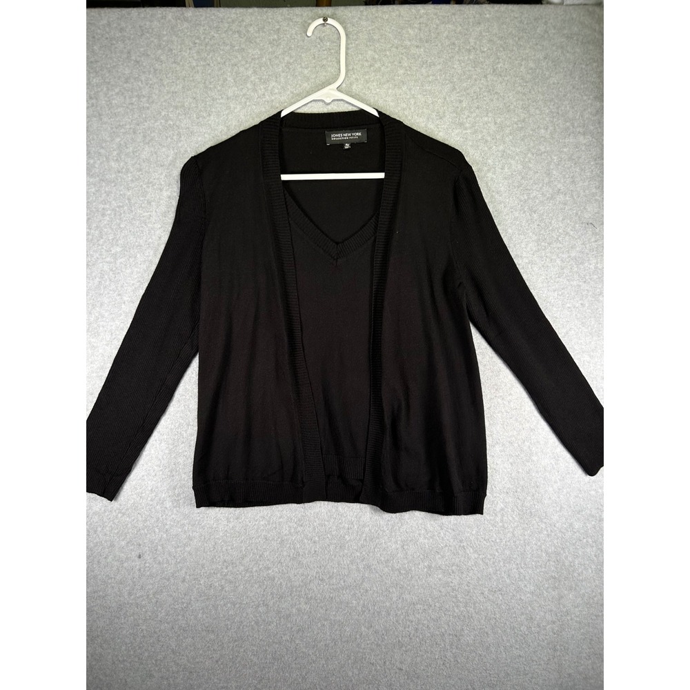 Jones New York Collection Petite Black Cardigan Twin Set PM Rayon Blend 2 Piece